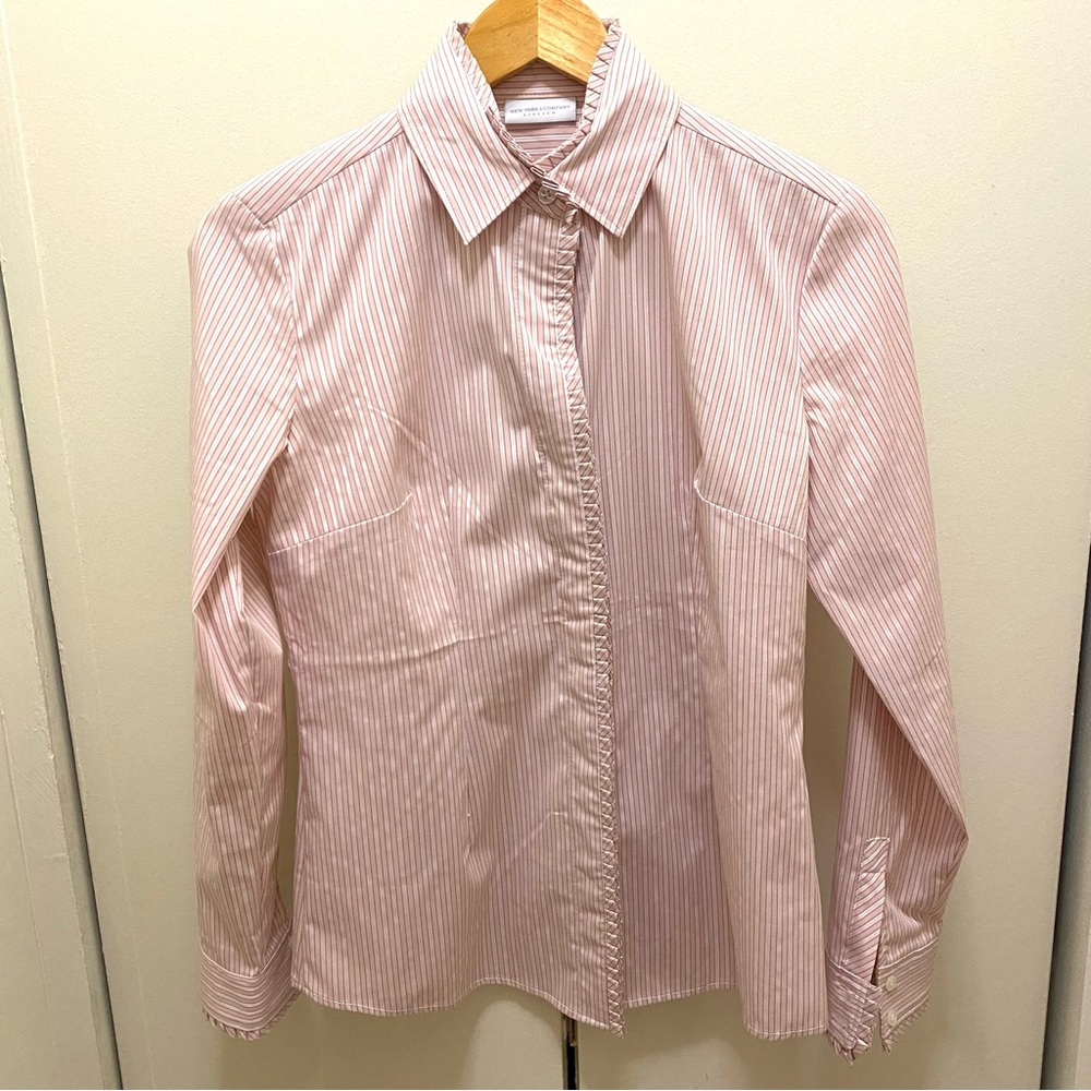 2/$10 MixMatch NWOT New York & Company Pink Striped Cotton Shirt Size S